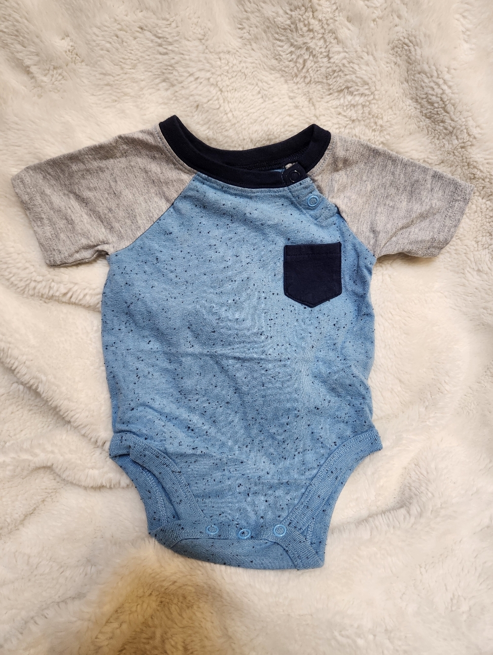 Blue & Gray Short-Sleeve Baby One-Piece with Navy Pocket 5 For $20 Bundle